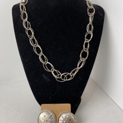 K975 Sterling and 22k Yellow Gold Earrings & Sterling Necklace