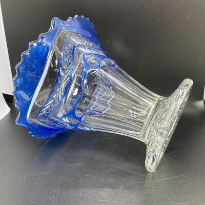 Very pretty Crystal Glass Vase cobalt blue with clear