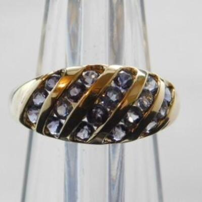 14 KT Yellow Gold Ring with Genuine Iolite Stones in Diagonal Setting 3.3 grams