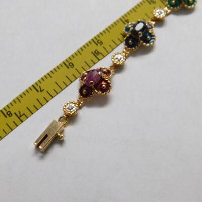 14 KT Gold Bracelet with Emerald, Ruby, and Sapphire Settings 7 grams