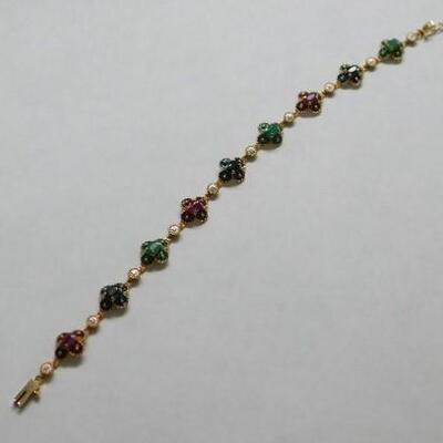 14 KT Gold Bracelet with Emerald, Ruby, and Sapphire Settings 7 grams