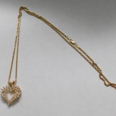 14 KT Gold Heart Pendant Accented by Cubic Zirconia with 24