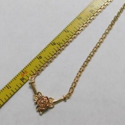 14 KT Gold Bismark Style "V" Necklace with Rose Gold Flower on Chain 3.3 grams