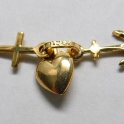 14 KT Gold Faith, Hope, and Charity Charm 1.2 grams 