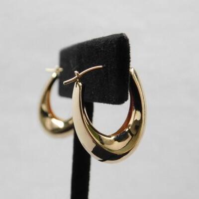 14 KT Gold Elongated Hoop Earrings 1.6 grams