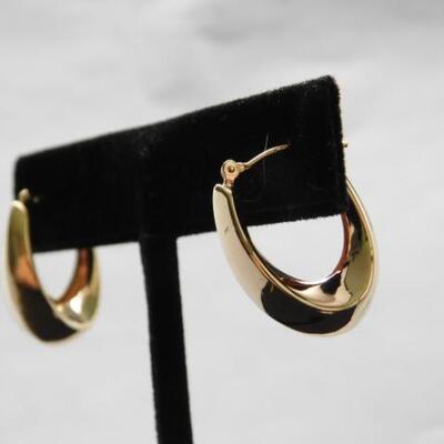 14 KT Gold Elongated Hoop Earrings 1.6 grams