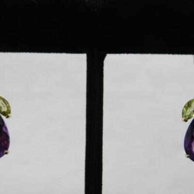 14 KT Gold Amethyst and Peridot Earrings