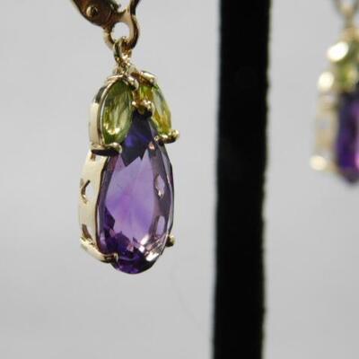 14 KT Gold Amethyst and Peridot Earrings