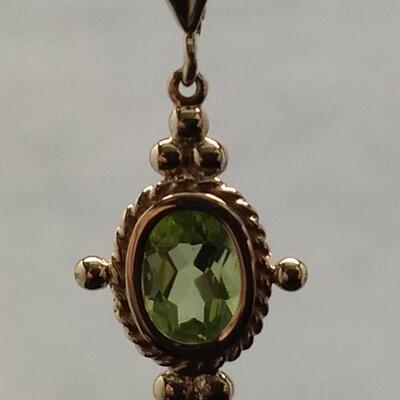 14 KT Gold Bezel Set Peridot Dangle Earrings