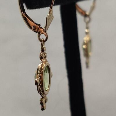 14 KT Gold Bezel Set Peridot Dangle Earrings