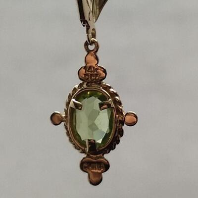 14 KT Gold Bezel Set Peridot Dangle Earrings