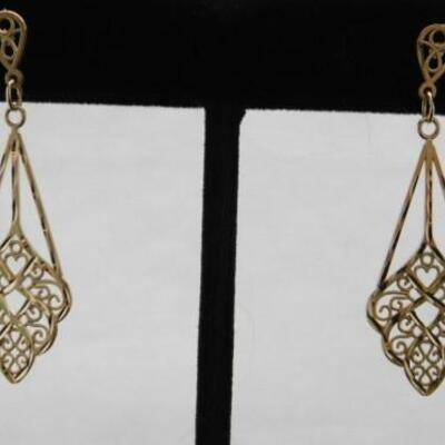 14 KT Gold Filigree Dangle Earrings 2.8 grams
