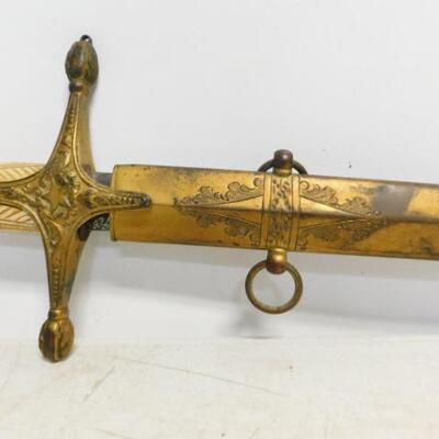 Rare Antique Ames Mfg. Co. 1850-1860 Militia Officer Sword with Pressed Bone Handle and Sheath Scrolled Blade