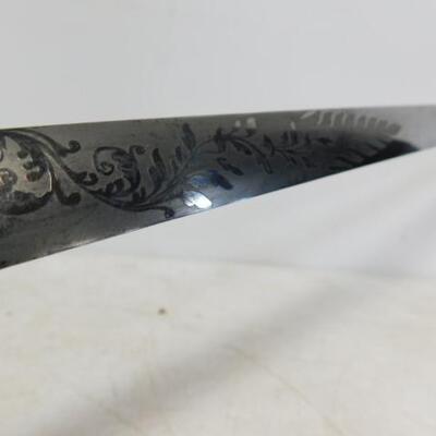 Rare Antique Ames Mfg. Co. 1850-1860 Militia Officer Sword with Pressed Bone Handle and Sheath Scrolled Blade