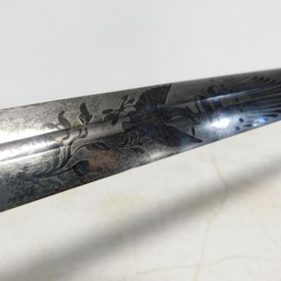 Rare Antique Ames Mfg. Co. 1850-1860 Militia Officer Sword with Pressed Bone Handle and Sheath Scrolled Blade