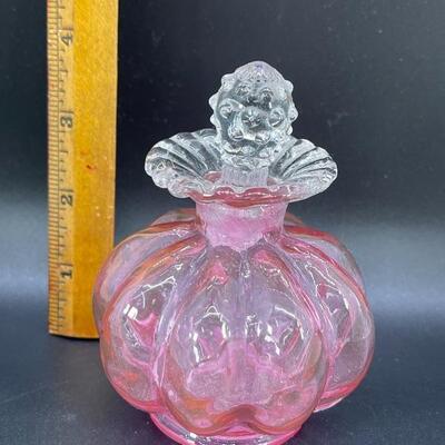 FENTON CRANBERRY PINK GLASS PERFUME WITH STOPPER