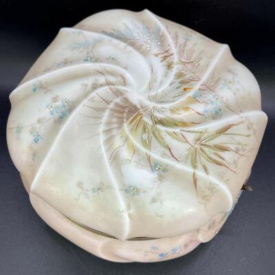 C F Monroe Swirl Top Satin Glass Art Nouveau Trinket Powder Box