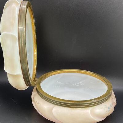 C F Monroe Swirl Top Satin Glass Art Nouveau Trinket Powder Box