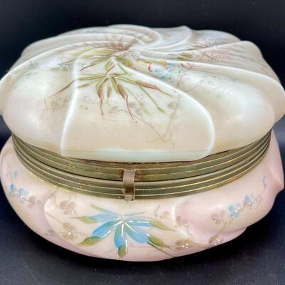 C F Monroe Swirl Top Satin Glass Art Nouveau Trinket Powder Box