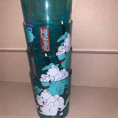 4 vintage Coca Cola polar bear cups 