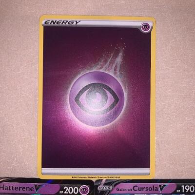 2 Pokémon V cards and holographic Psychic energy card