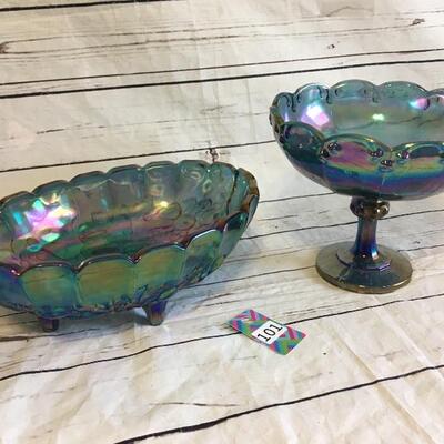 Set of 2 large Vintage Carnival Glass Dishes. Mid century 