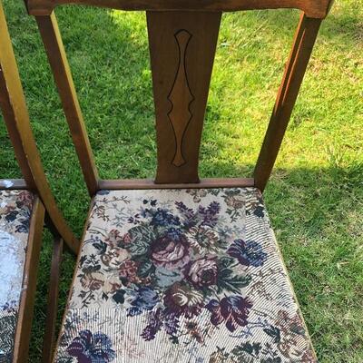 2 Antique Vintage Dining chairs, wood, tapestry seats