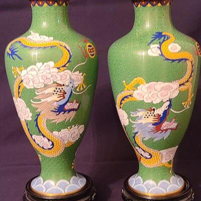 Lot 125: Large Vintage Cloisonne Dragon Vases