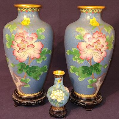 Lot 126: Large Vintage Cloisonne Floral Vases