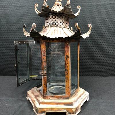 Copper Lantern Asian Pagoda Style Candle Holder