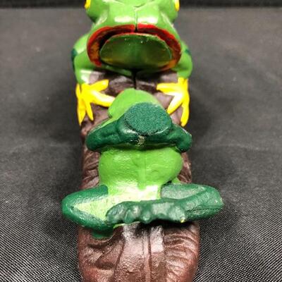 Vintage Mechanical Painted Cast Iron Frog Toad Coin Bank