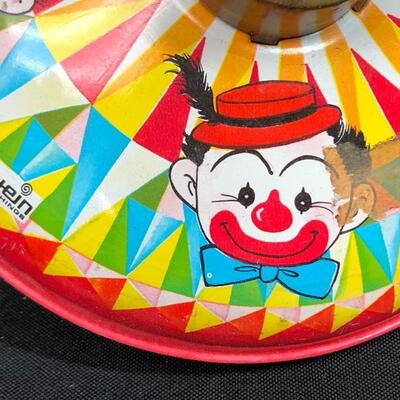 Vintage Chein Playthings Metal Tin Clown Litho Spinning Top