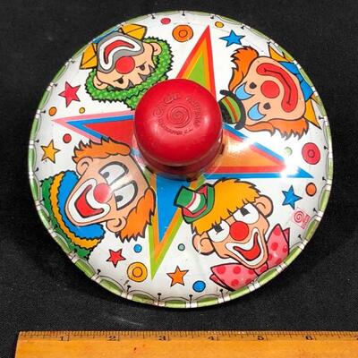 Vintage Colorful Circus Clown Litho Tin Toy Spinning Top Chein Playthings