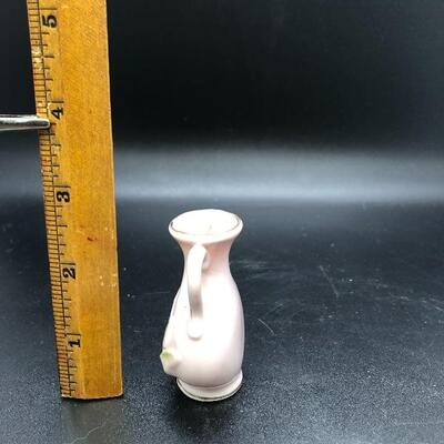 Miniature Pale Pink Floral Double Handled Vase Urn Vessel