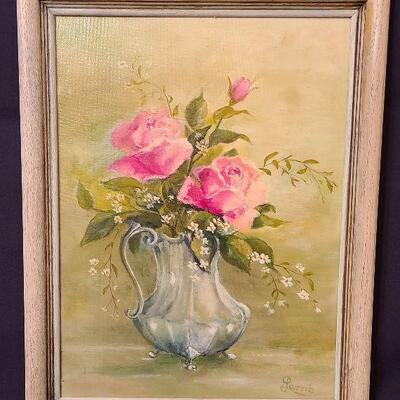 Lot 132: Signed Painting & Lefton Handpainted Server