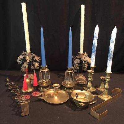 Lot 198 - Brass Candlestick Holders & More