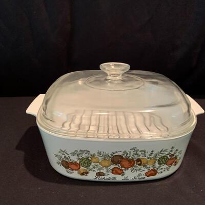 Lot 223 - Vintage Lâ€™Echalote La Sauge Corning Ware Casserole Dish, Pyrex, and More
