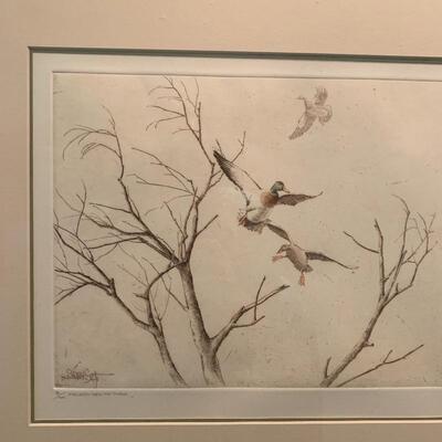 Lot 224 - Sandy Scott Etching â€œMallards Thru the Timberâ€, Signed and Numbered 