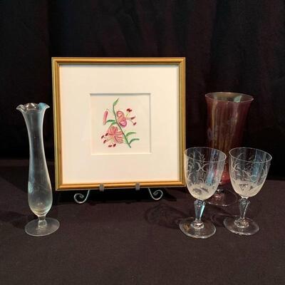 Lot 225 - Gorgeous Etched Glass, Framed Quilled Art, and More