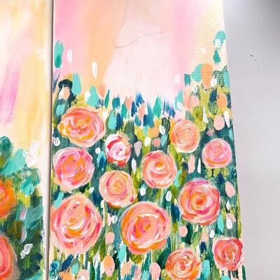 HAND-PAINTED FLORAL CANVAS ARTWORK SET OF 2