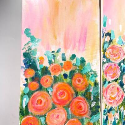 HAND-PAINTED FLORAL CANVAS ARTWORK SET OF 2