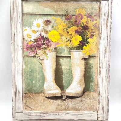 BOOT ART PRINT IN RUSTIC WOODEN FRAME