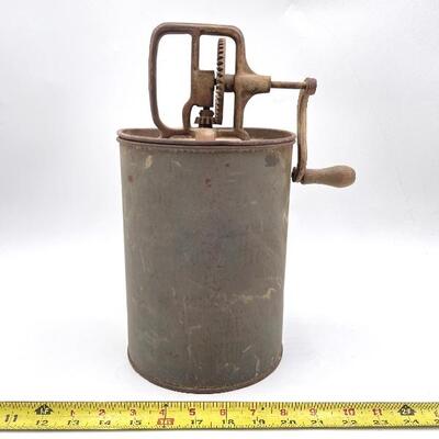 VINTAGE PRIMITIVE METAL BUTTER CHURN