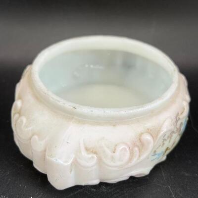 Antique Wave Crest Art Nouveau Satin Glass Powder Trinket Dresser Box *Bottom Piece* 