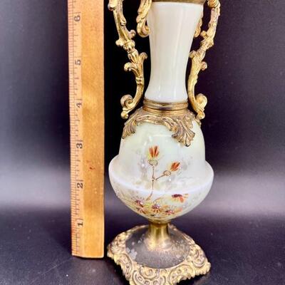 Antique Wave Crest Art Nouveau Satin Art Glass Urn Vase Ormolu 