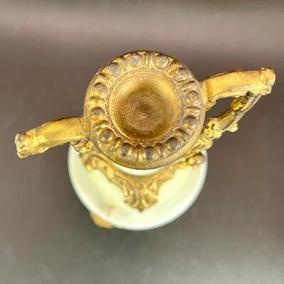 Antique Wave Crest Art Nouveau Satin Art Glass Urn Vase Ormolu 