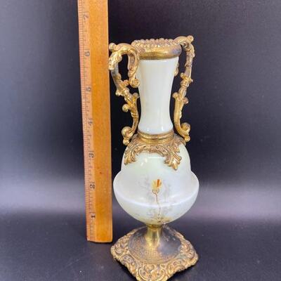 Antique Wave Crest Art Nouveau Satin Art Glass Urn Vase Ormolu 