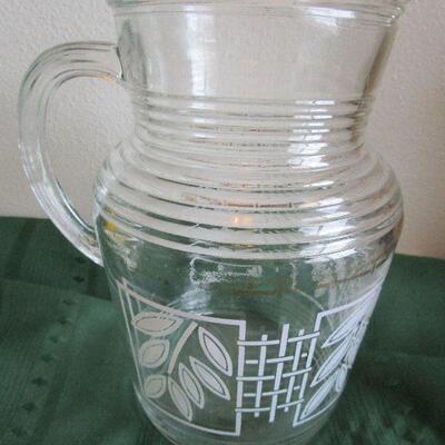 #39 Vintage 2 Quart Clear Glass Pitcher with design