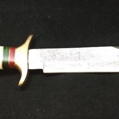 Custom Crafted Steel Damascus 9" Blade Hunter Knife with Antler and Brass Handle Includes Sheath