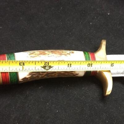 Custom Crafted Steel Damascus 9" Blade Hunter Knife with Antler and Brass Handle Includes Sheath